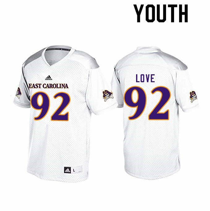 Youth #92 Trey Love ECU Pirates College Football Jerseys Sale-White - Click Image to Close